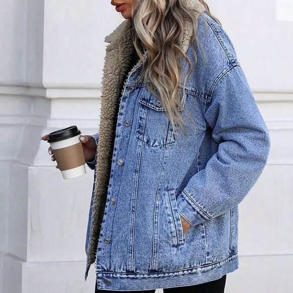 Blue Casual Women's Thermal Lined Windbreaker Jacket - Picture 6 of 7